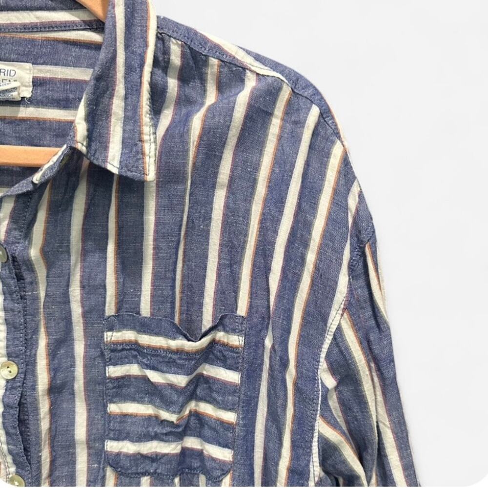 Sigrid Olsen Linen Cotton Stripe Shirt XL Oversized Cropped Coastal Boho - Picture 7 of 11